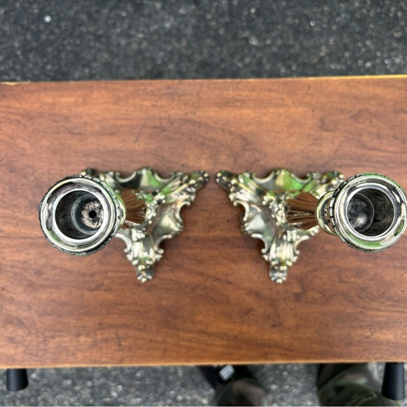 Pair Baroque Style Silverplate Candlesticks - Picture 5 of 7